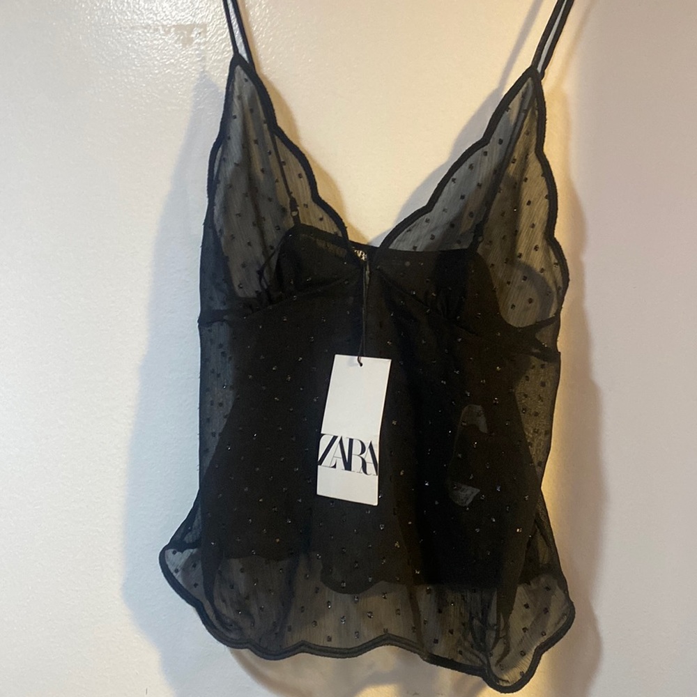 Sheer sparkle deep v top embellished embroidered